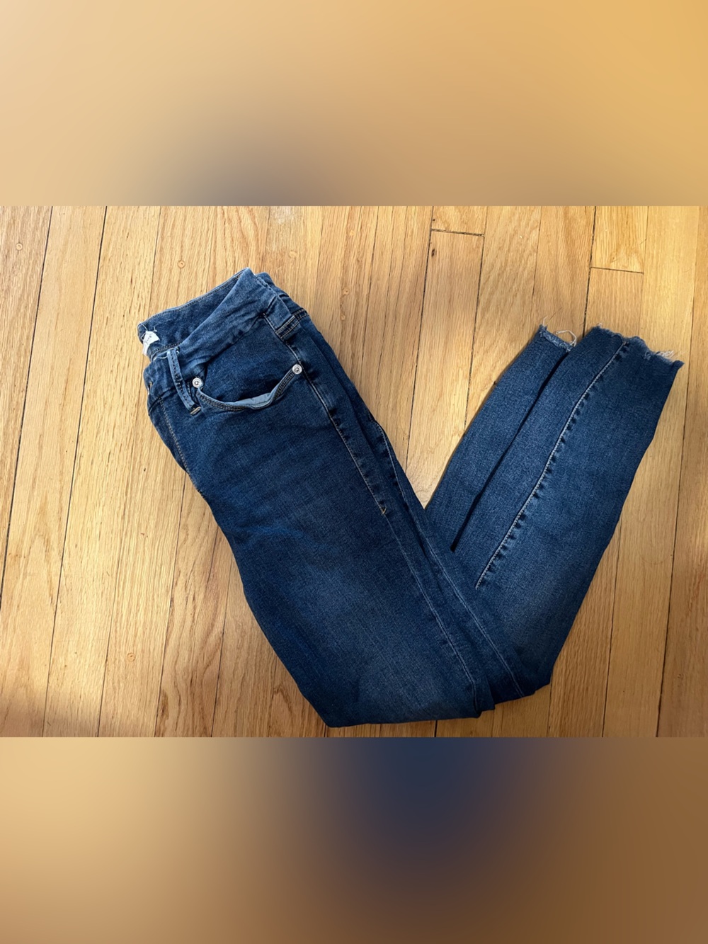 Good American Dark Blue Cropped Ankle Jeans